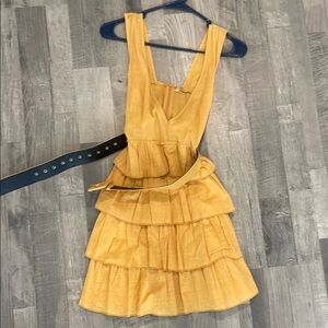 Yellow Tiered Dress with Belt